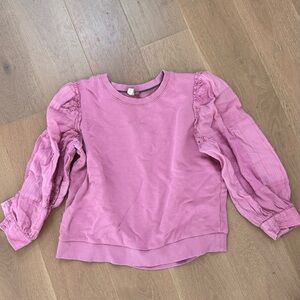 Anthropologie Womens Pullover Sweatshirt Medium Rose Pink Puff Eyelet Sleeve